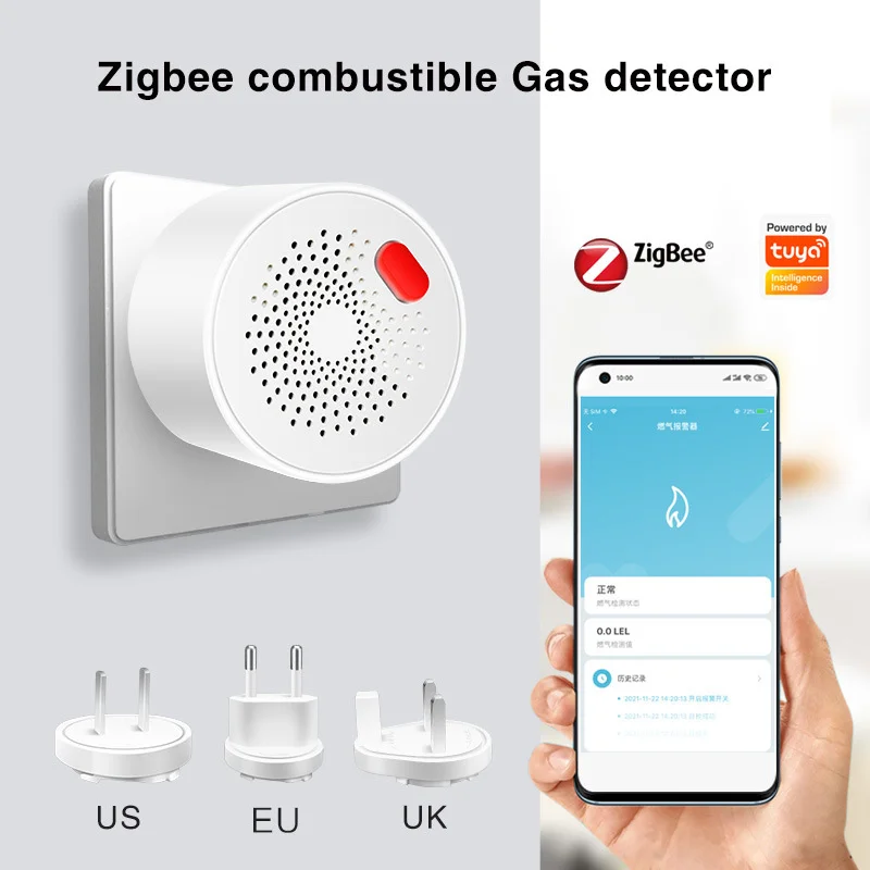 EU Plug Tuya Smart Zigbee Gas Leak Detector Wireless LPG Natural Gas Methane Leakage Sensor For Household Kitchen Alarm System