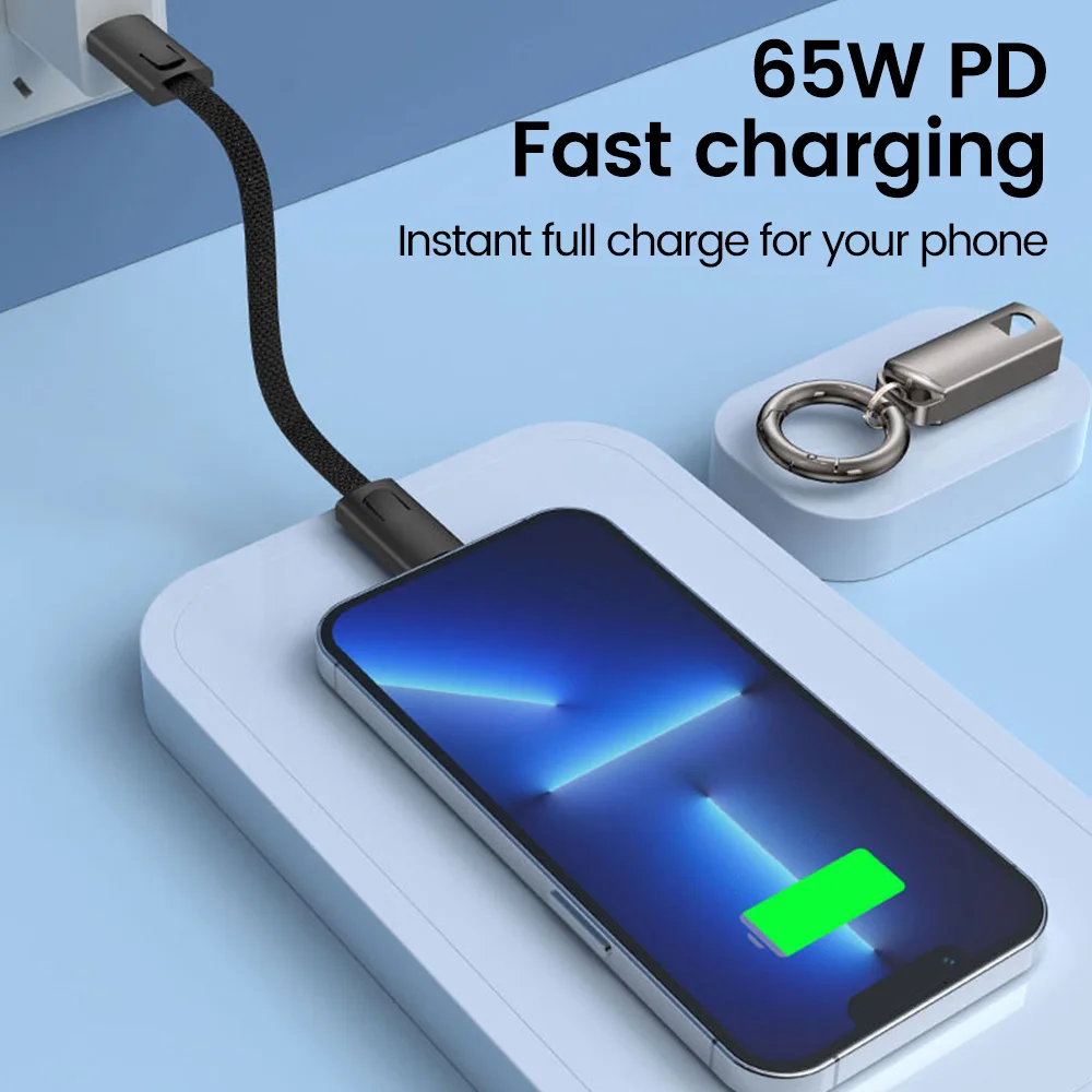Porte-clés USB Type C cordon de données PD65W USB C à Type C câble 3A charge rapide 10CM câble court Type C pour iPhone 15 Xiaomi Samsung