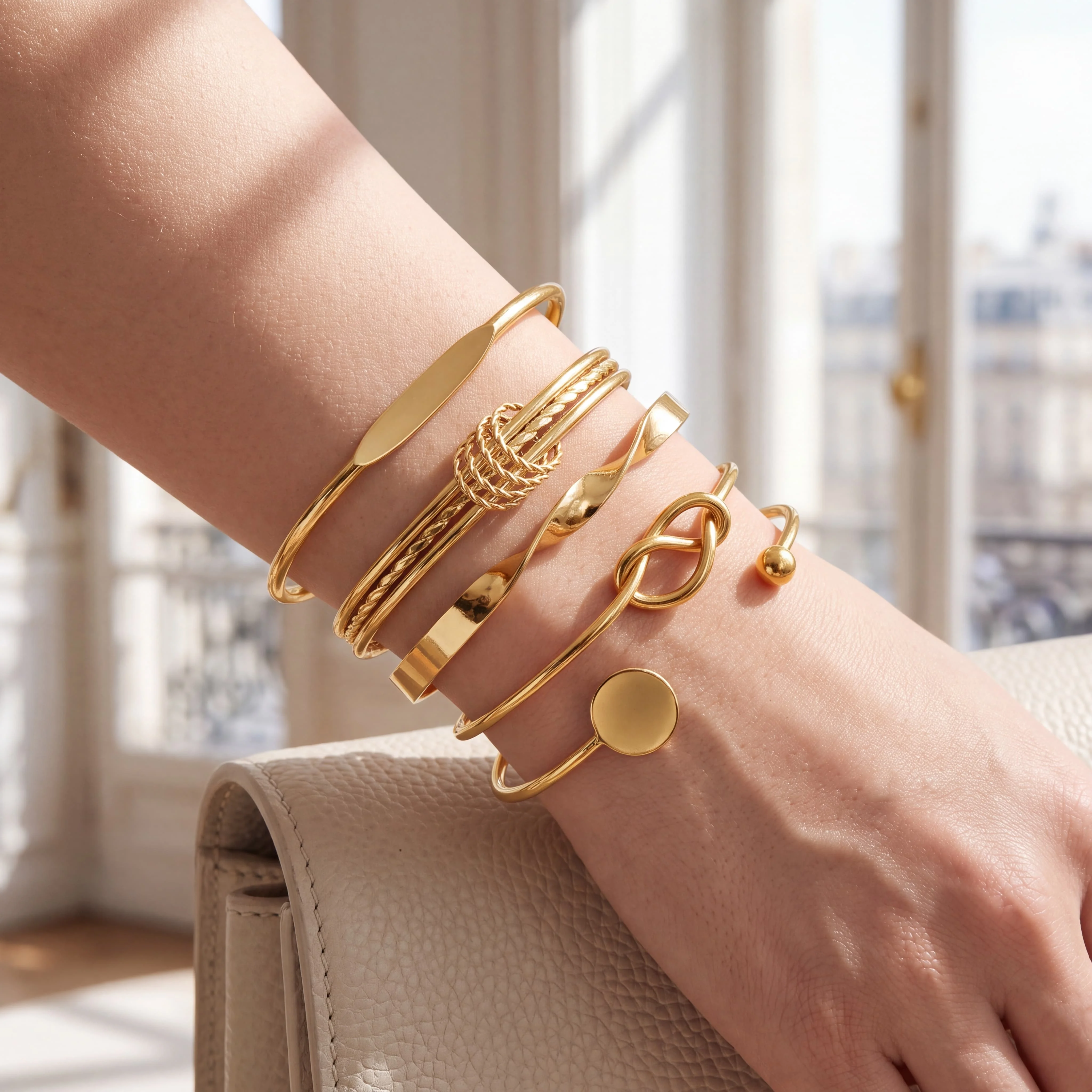 5pcs IPARAM Punk Multilayer Bracelets For Female Elegant Delicate Twist Sparkling Adjustable Bangles Jewelry Couples Gifts