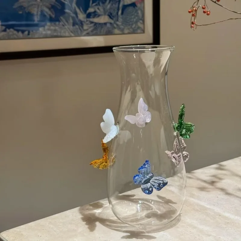 

3D Butterfly Clear Vase Bottle Crafts Jar Decorative Flower Planter Bouquet Holder for Living Room Dining Table Centerpiece