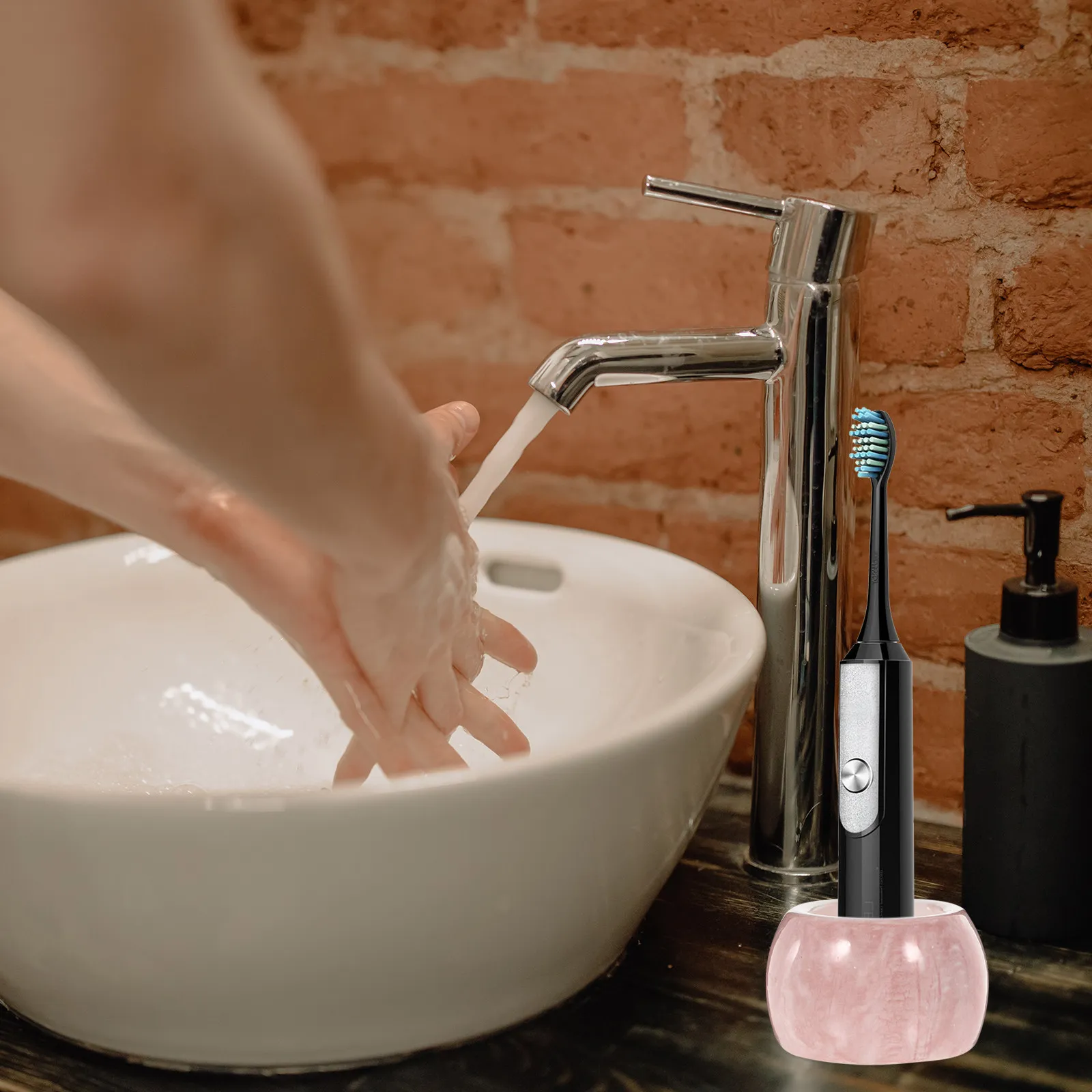 

Набор из 2 утолщенных керамических подставок для электрических зубных щеток с мраморной текстурой, элегантный дизайн, аккуратное хранение, для ванной комнаты, дома и путешествий