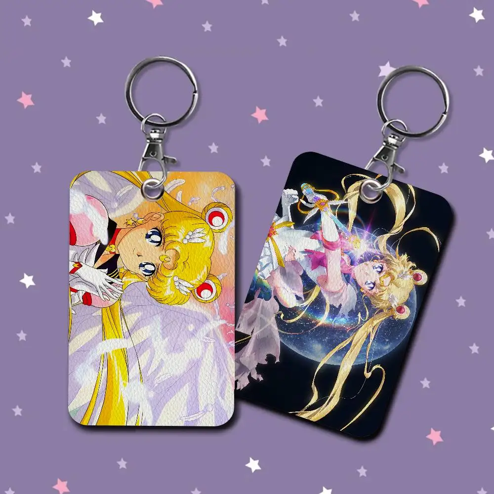 Magical Girl Anime S-Sailor M-Moon Rectangle Keychain Card Holder, Badge Credit Card Holder, Student ID Card  Bus Cards Cover