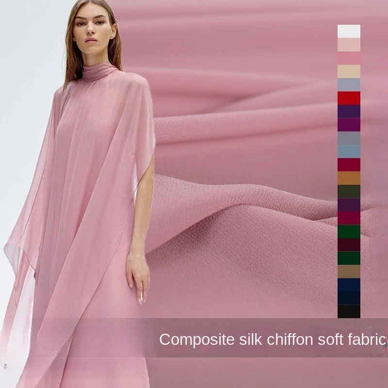 Effen Kleur Samengestelde Filament Chiffon Stof 75d Kunstmatige Zijde Garen Lente En Zomer Kleding Jurk High-Definition