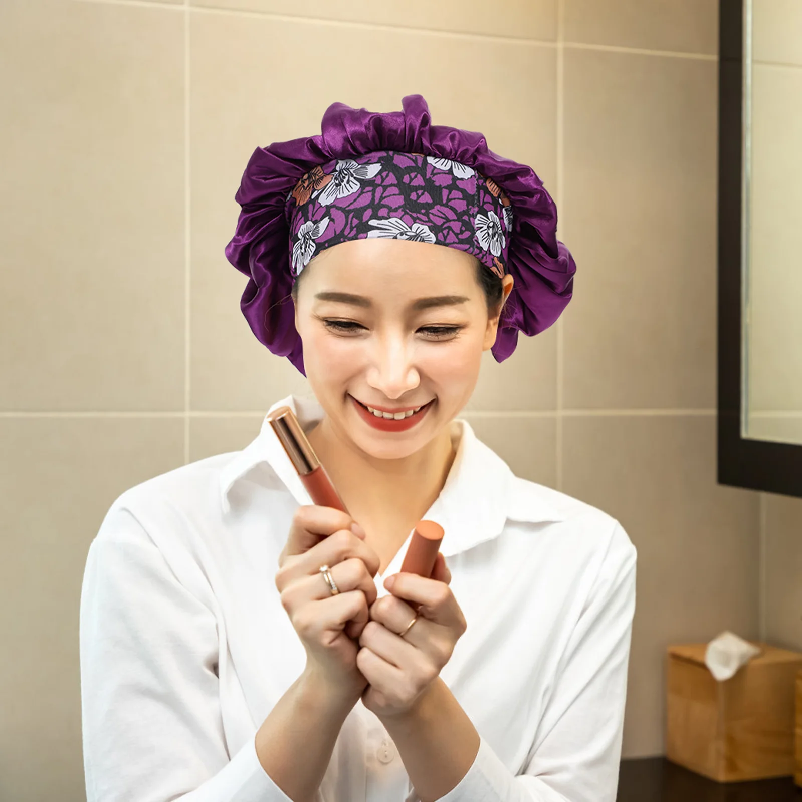 

3PCS Satin Polyester for Women Breathable Lightweight Hair Care Female Bonnet Sleep Caps Bedroom Supplies