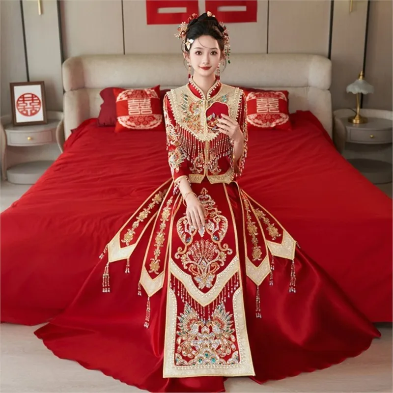 

New velvet Chinese-style toasting and wedding dress for women