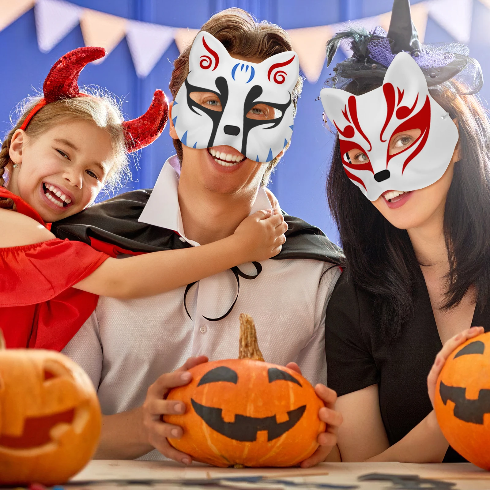 

8pcs Blank Cat Face Mask Unpainted DIY Pulp Material Eco Friendly White Paper Cosplay Accessories Masquerade Supplies Fox