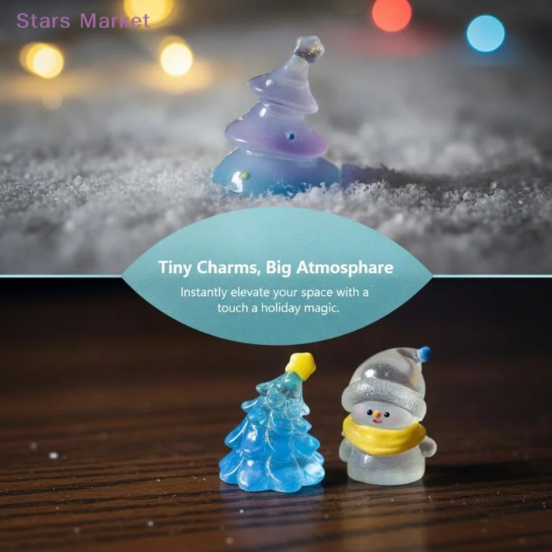 New Mini Christmas Snowman And Tree Figurines Glossy Translucent Cute Design For Christmas Party Desktop Fairy Garden Decor