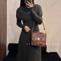 Three Piece Fashion Set a Complete Set of Knitted Sweaters Women's New Chinese Style Woolen Dresses High Necked Dresses