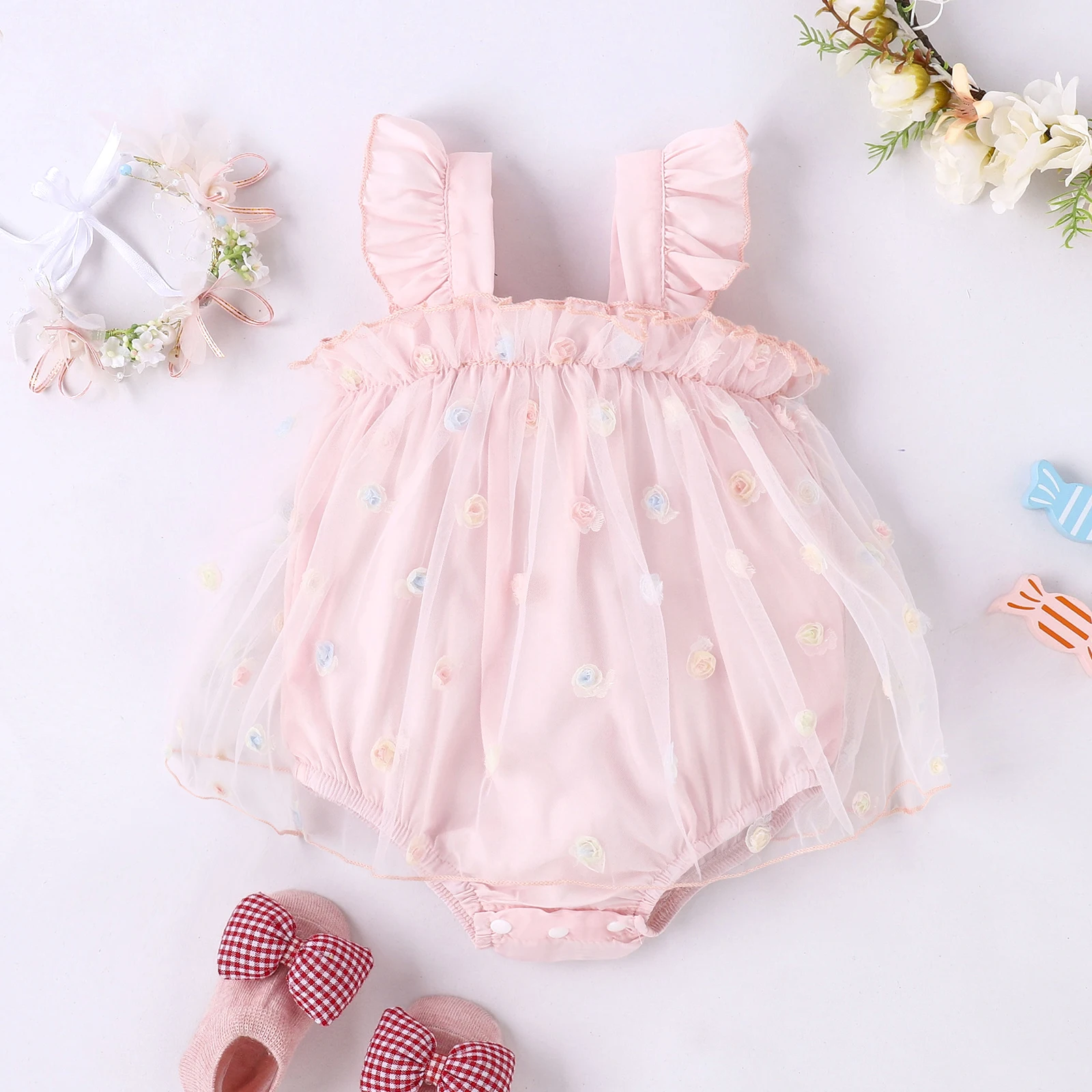 Summer 0-2 Years Old Baby Girls Baby Soft Comfortable Cool Beautiful Two-Color Halter Flower Skirt Dress