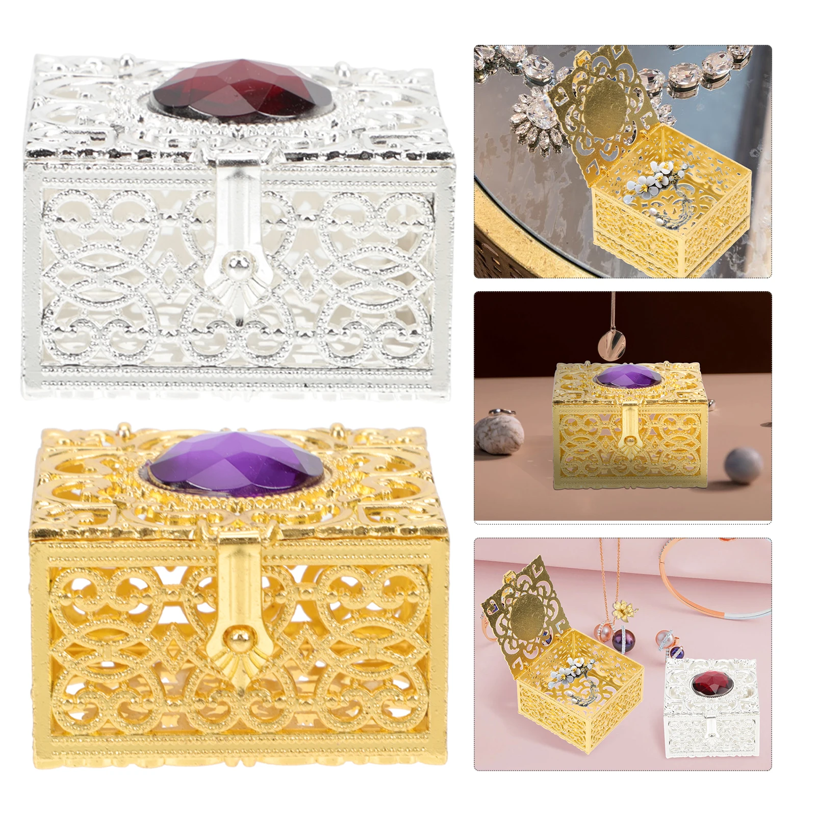 

2 шт. металлические упаковочные коробки, винтажные футляры для хранения сережек, изысканные декоративные коробки для колец, ювелирные аксессуары, ожерелье, браслет