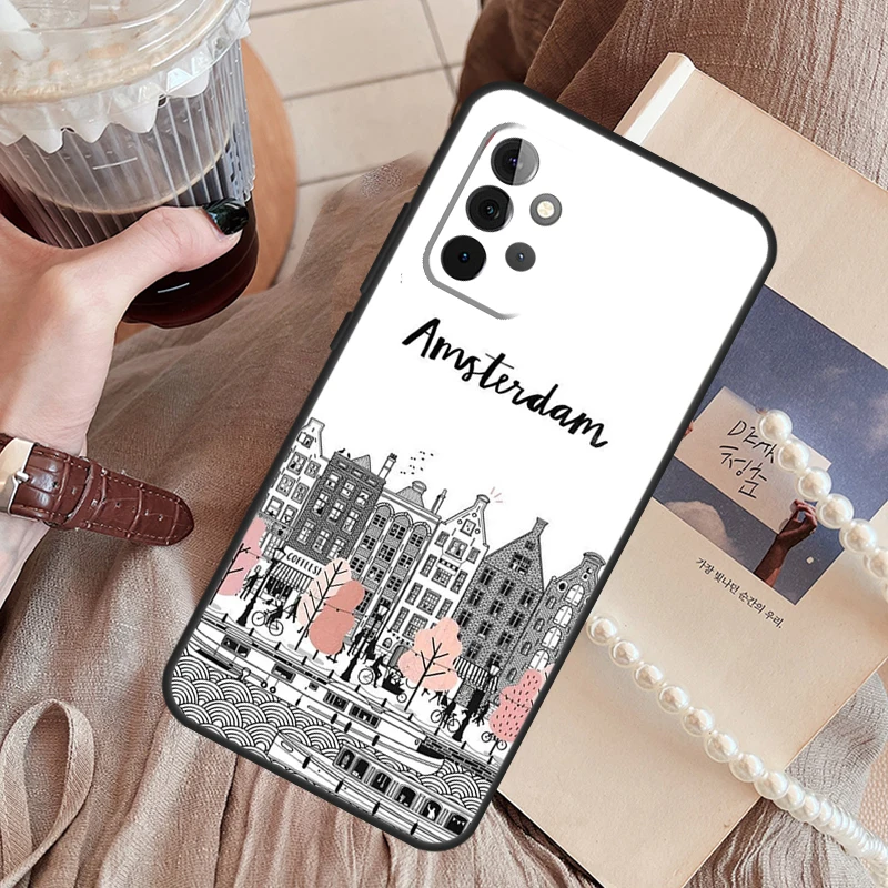 Amsterdam City Poster Cover Back Case For Samsung Galaxy A54 A34 A24 A14 A12 A22 A32 A52 A51 A71 A13 A23 A33 A53