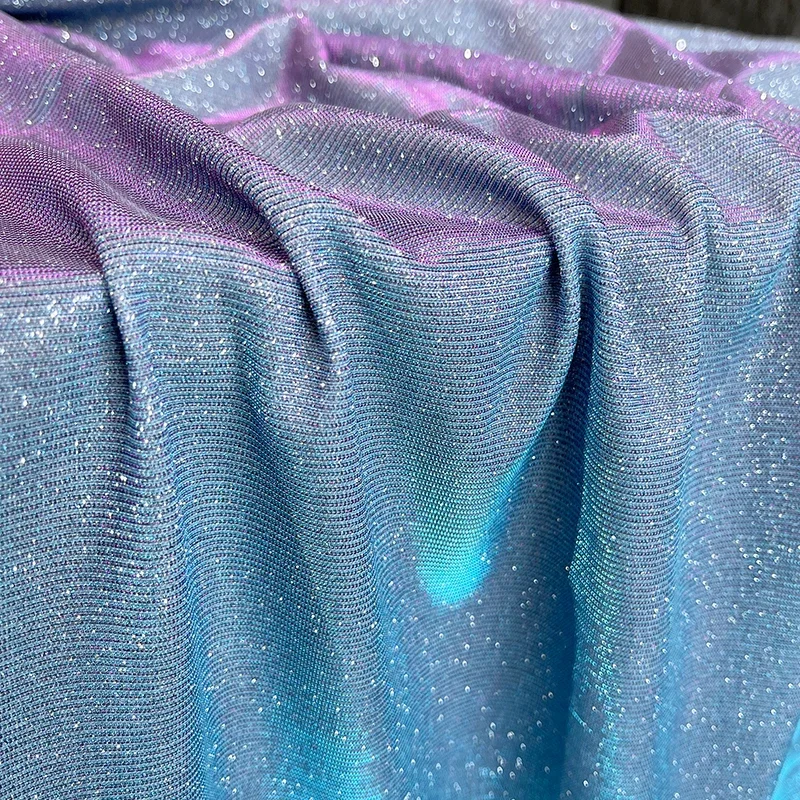 Glitter Star Dot Blue Purple Gradient Illusion Composite Fabric High-grade Dress New Creative Clothing Fabric Transformation