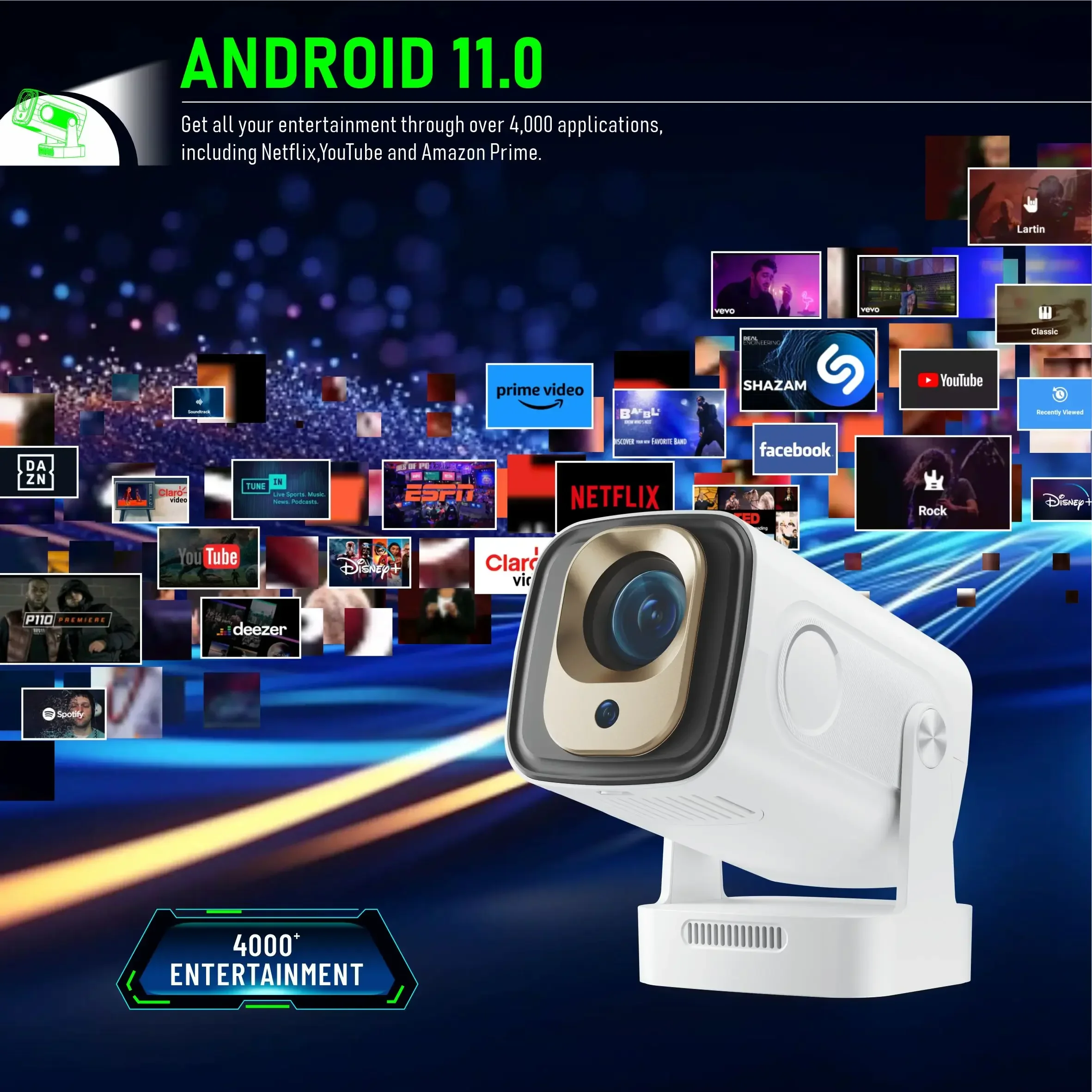 

Projector HY260 PRO Android 11 Projector 4K Native 1080P Auto Focus Native 330ANSI Dual Wifi BT5.4 Home Outdoor Movie