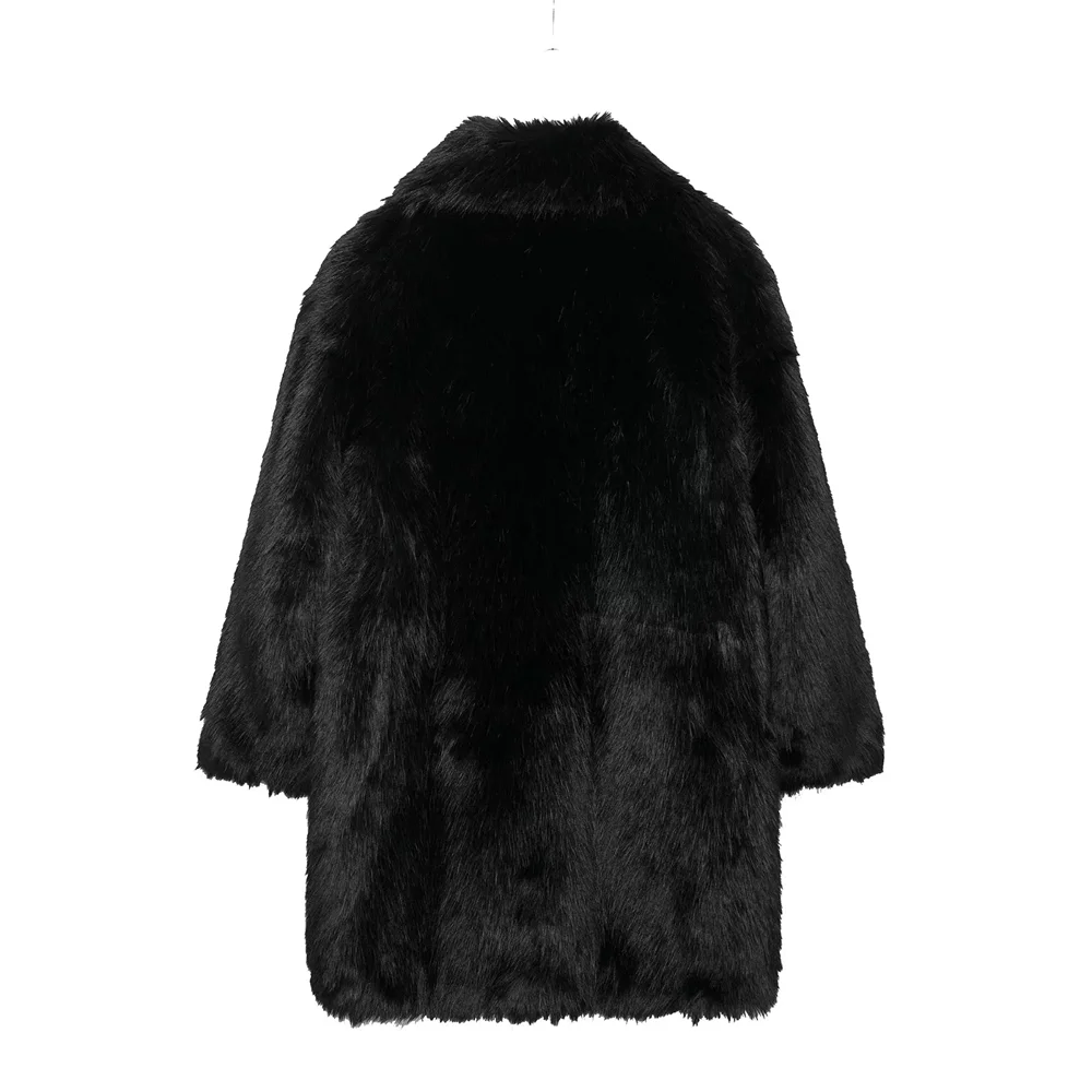 2024  Winter  New  Style  Women's  Casual  Luxury  Black Fur Artificial Fur Effect Solid Color Coat`