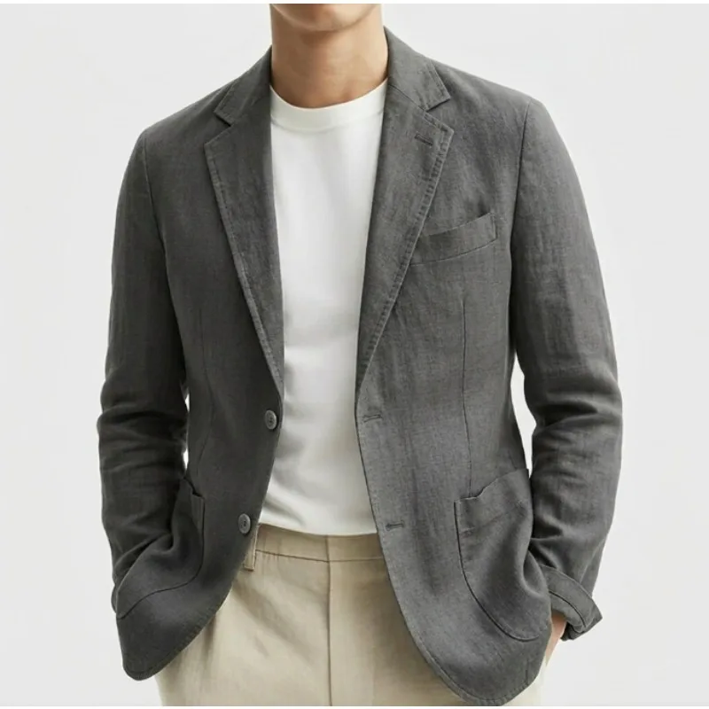 KIDWHXR Herrenanzug Oberbekleidung Dünner Bequemer Einreihiger Herren-Blazer Einfarbig Langarm mit Taschen Lässiger Herrenmantel – Detail 2