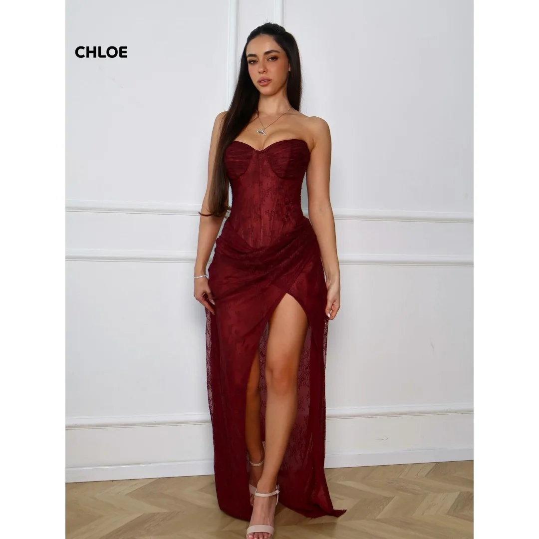 

Sleeveless Evening Dresses Woman Elegant Party Dresses for Special Occasions Line A Brown Customized Embroidered Lace Prom Dress