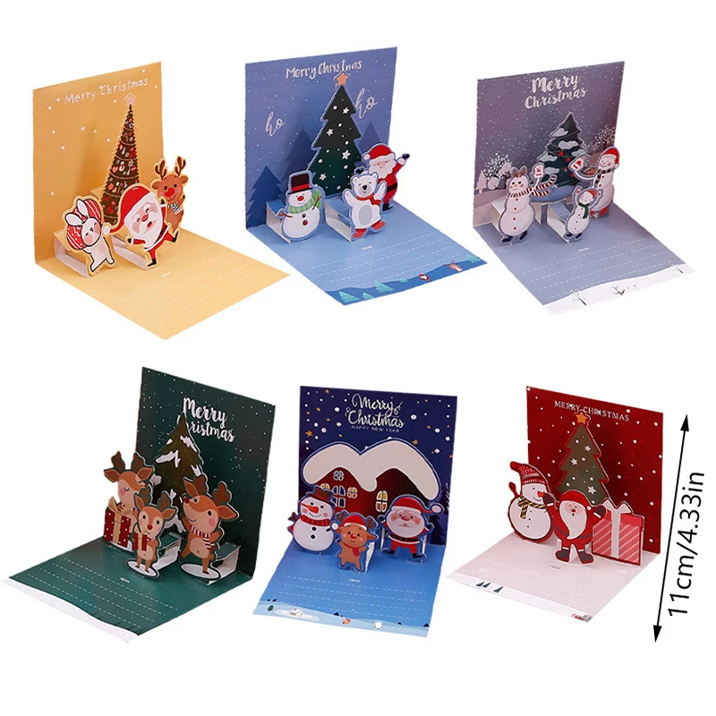 Cartão de natal 3d criativo mensagem de véspera de natal cartão de férias presente conjunto de cartão dobrável pequenos cartões de felicitações de natal frescos