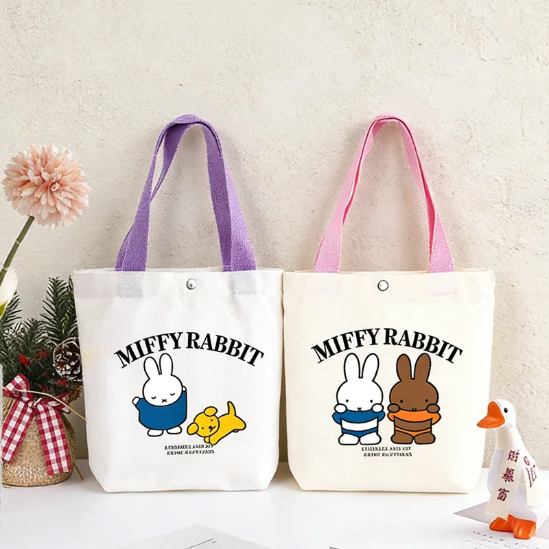 Miffy Female Tote Bags Printed Cloth Bag Portable Cute Travel Handbag Cartoon Phone Sack Convenient Casual Shopping Canvas Pouch