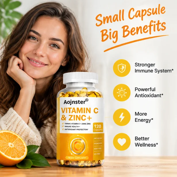 Vitamin C & Zinc Capsules,VitaminC +Zinc,Sugar Dairy Soy Free, Dietary Supplement,Support Immune Health & Antioxidant Protection