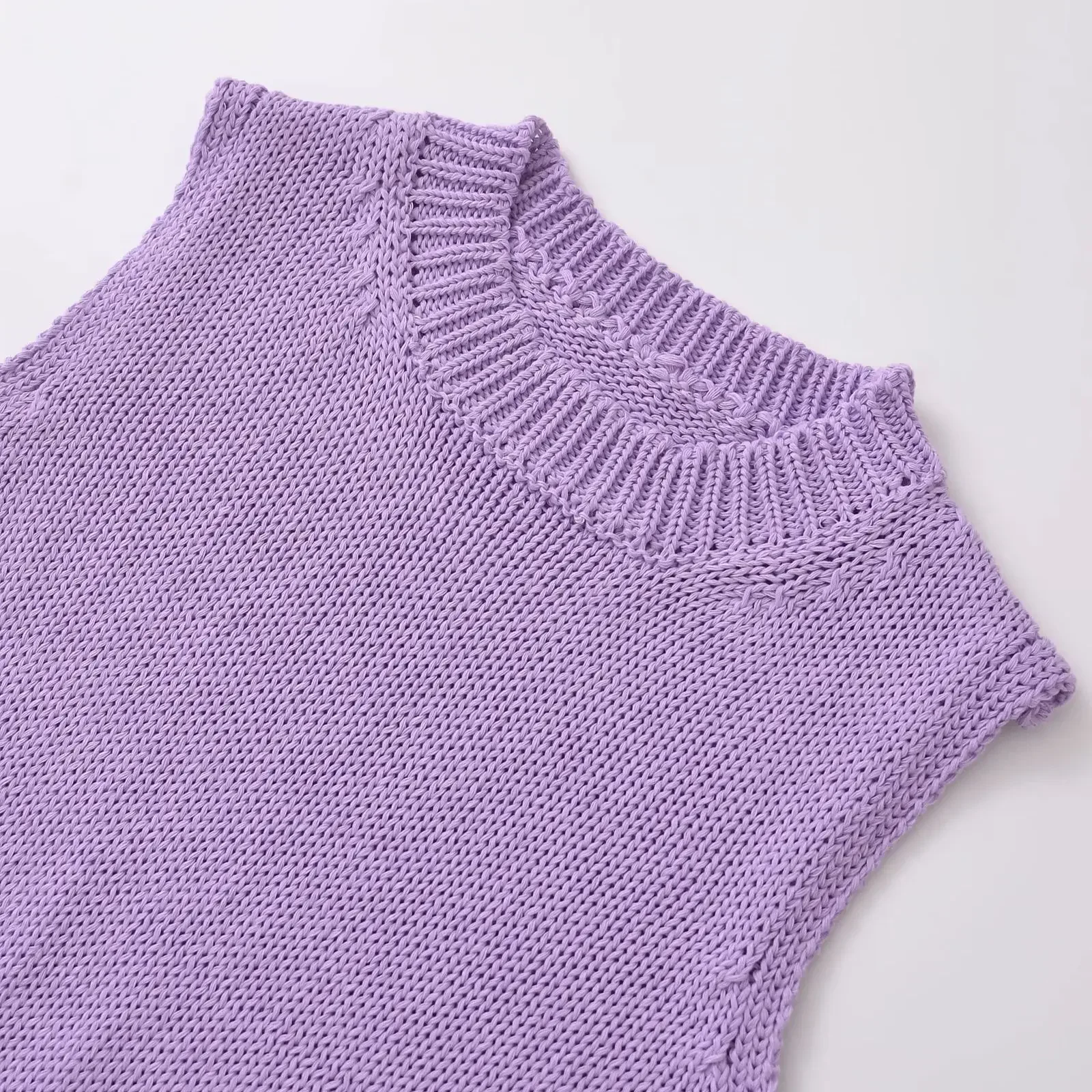 TRAF Autumn Women Light Purple Knit Vest O Neck Sleeveless Sweater Casual Pullover Jumper 1245475001