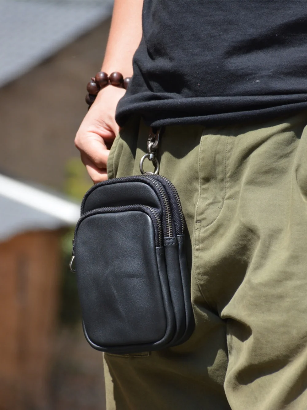 Leather Waist Bag Men's Outdoor Sports Soft Top Layer Cowhide Multilayer Mobile Phone Bag Casual Style Fashionable Bag