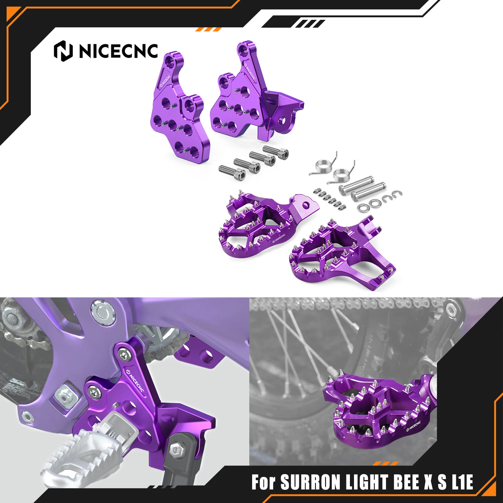 

NICECNC For Surron Light Bee X S L1E For Segway X160 X260 Motocross Extender Foot Pegs Footrest & Bracket Electric Dirt Bike
