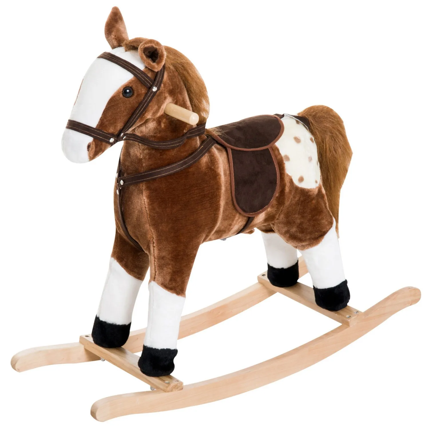 

Qaba Plush Rocking Horse for Kids, Brown, Realistic Sounds, Ride-On Toy for Children 3+