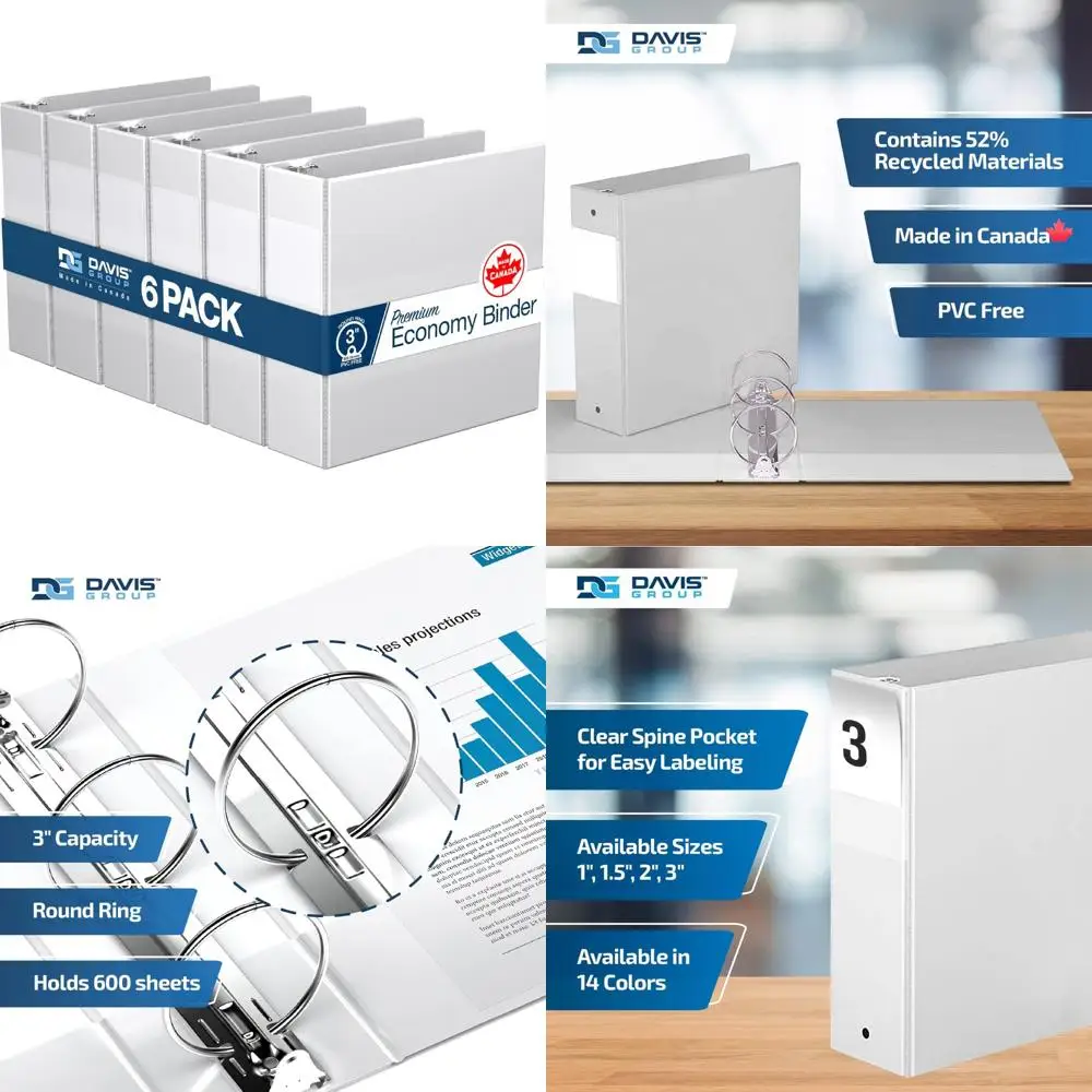 

Экономичные папки премиум-класса с круглым кольцом, 3 дюйма, белые, идеально подходят для использования в школе и офисе, большая вместимость в упаковке из 6 штук