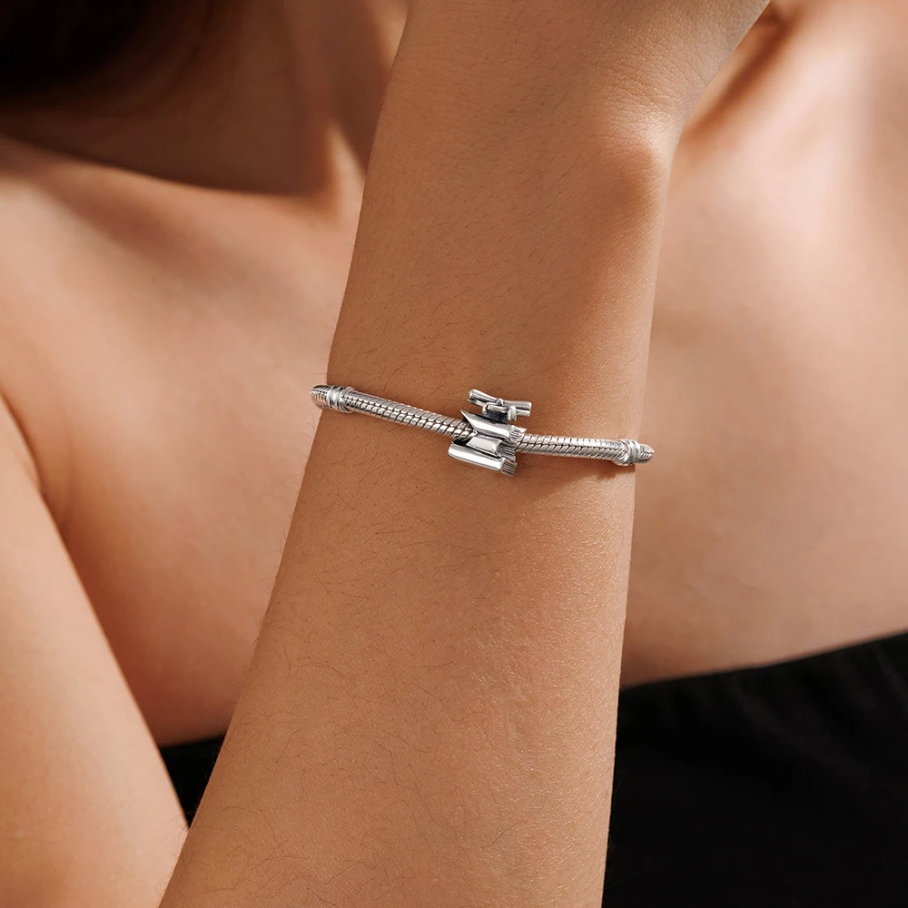 925 Sterling Silver Book and Graduation Cap Bead Charm Original Design Beads For Women DIY Bracelet Jewelry Making Everyday Gift