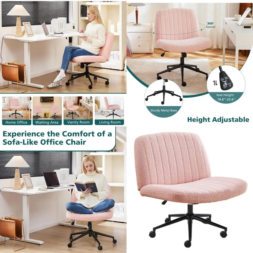 

Регулируемое поворотное офисное кресло на колесиках, с широкими ножками, из комфортной ткани, без подлокотников, для домашнего офиса, цвет плюшевый розовый
