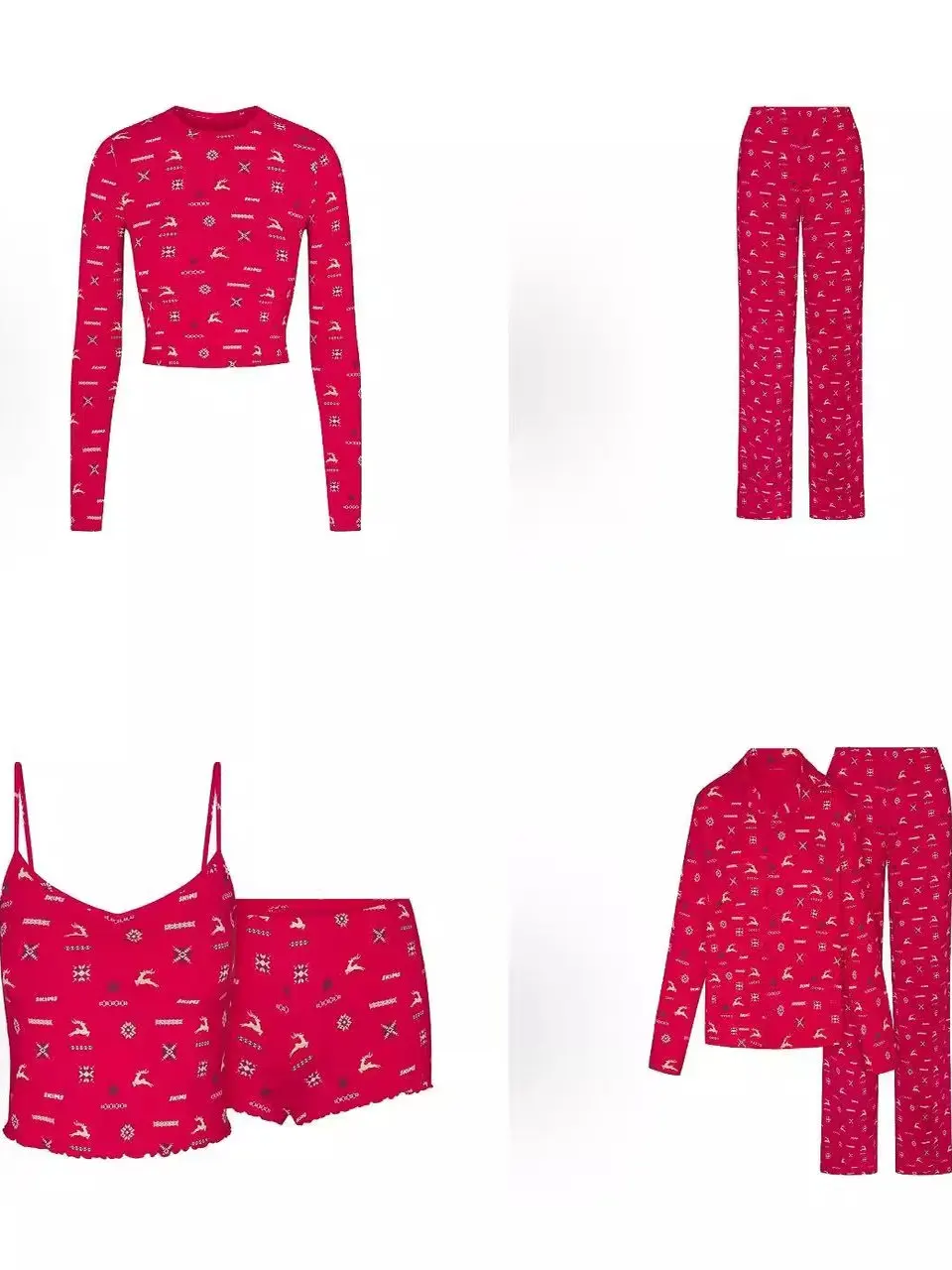 

Новинка! Модный женский домашний комплект Cisas Series с красным принтом, длинный рукав, две части, для сна и отдыха.