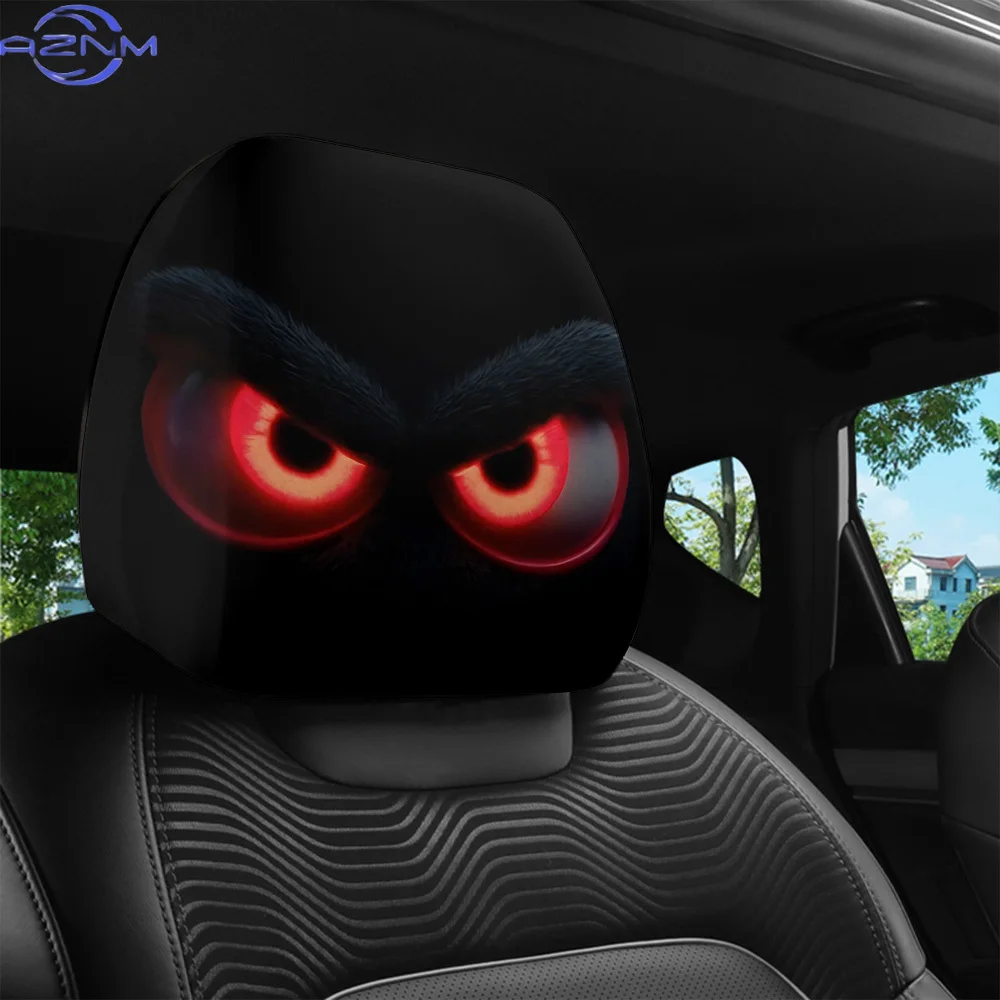 2pcs, Dark Night Red-Eyed Monster Print Car Headrest Covers, All-Weather Use, Car Headrest Protectors, Car Interior Accessorie