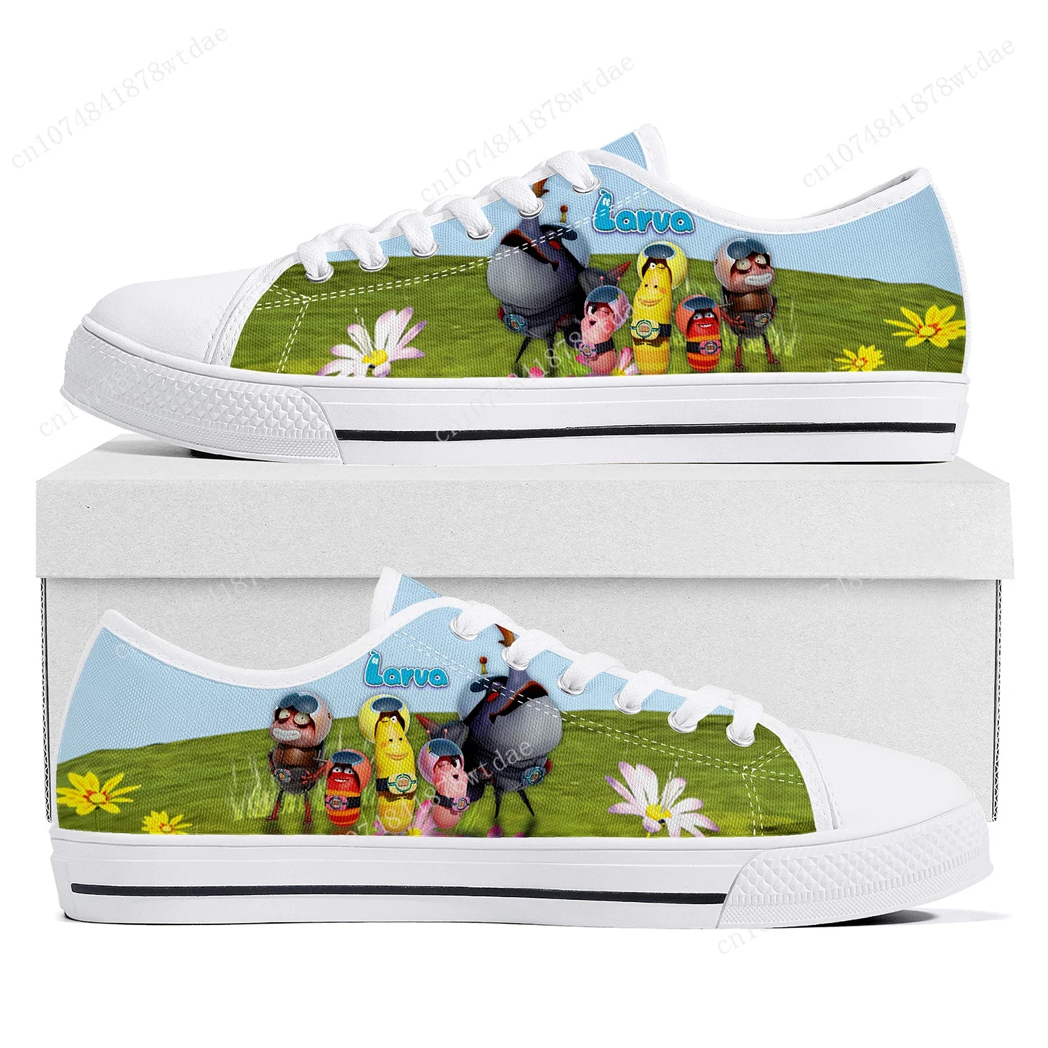 Larva Low Top Sneakers para homens e mulheres, adolescente, tênis de lona, anime Cartoon Comics, sapatos feitos sob encomenda para manga, casal, alta qualidade