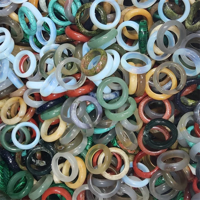 100pc Wide 6mm 8mm Unisex Natural Stone Ring Green Red Agates Circle Ring Tiger Eye Finger Rings Charms Gifts Wholesale