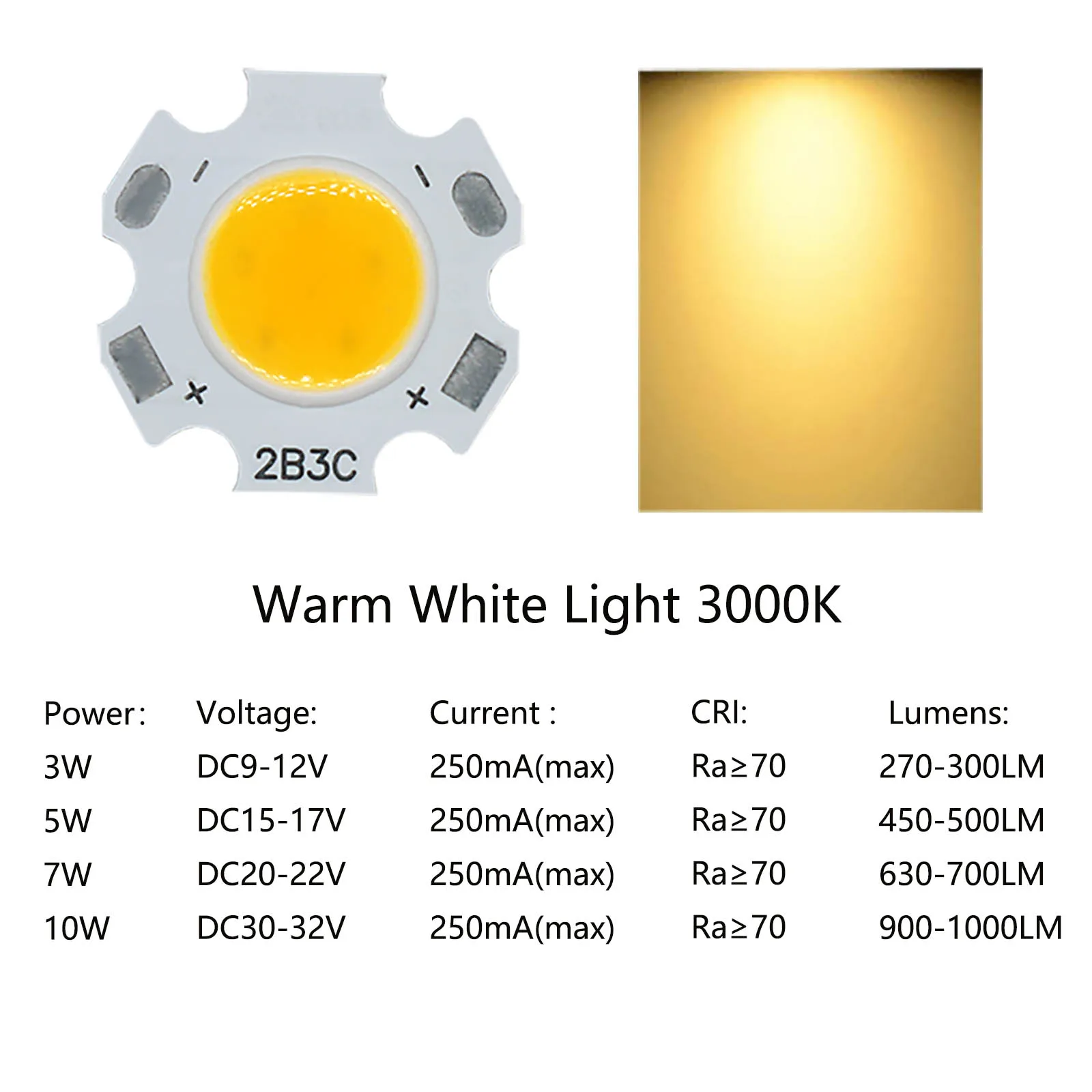 Imagem -03 - Grânulos de Luz Led Cob de Alto Brilho 3w 5w 7w 10w 250ma Ra70 20 mm Holofotes Downlights 10 Pcs