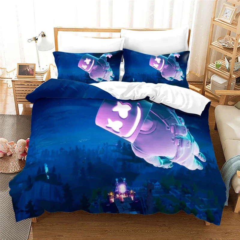 DJ Marshmello 3D Printed Queen King Size Bedding Set Duvet Cover Set Quilt Cover with Pillowcase Bedclothes for Teens Boys Gift