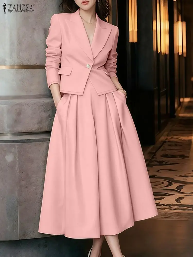 

2025 Elegant Long Sleeve Blazer Dress Suit ZANZEA Women Autumn 2 Piece Sets Stylish Solid Office OL Outfits Fashion Tracksuit