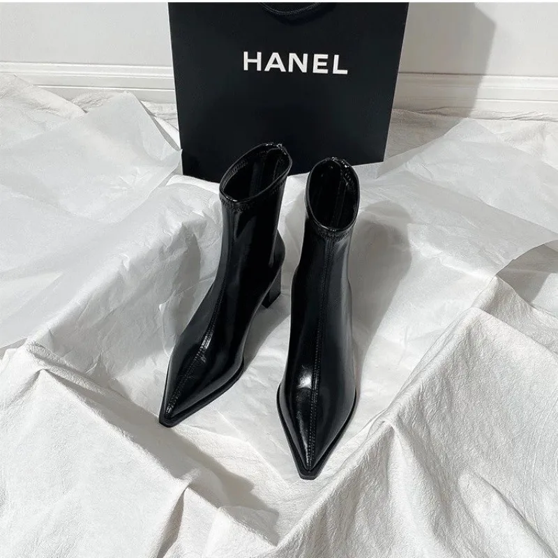 Chelsea Ankle Boots Basic High Heels Boots 2025 Women Fashion Pointed Toe Shoes Women Band Non-slip Comfortable Boots 222