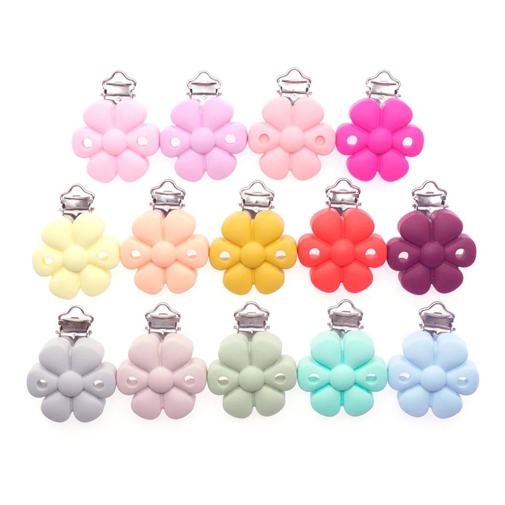 

Sutoyuen 10Pcs BPA Free Flower Silicone Clip Dummy Bracket DIY Pacifier Chain Holder Handicraft Accessories For jewelry Making
