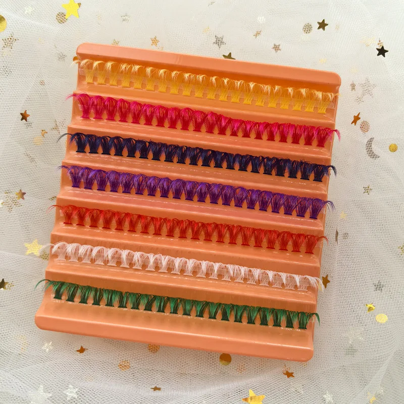 Colorful Fluorescent Mixed Color Single Cluster Heat Melted Eyelash Extensions Natural Soft DIY Eyelash Extensions For Cosplay P