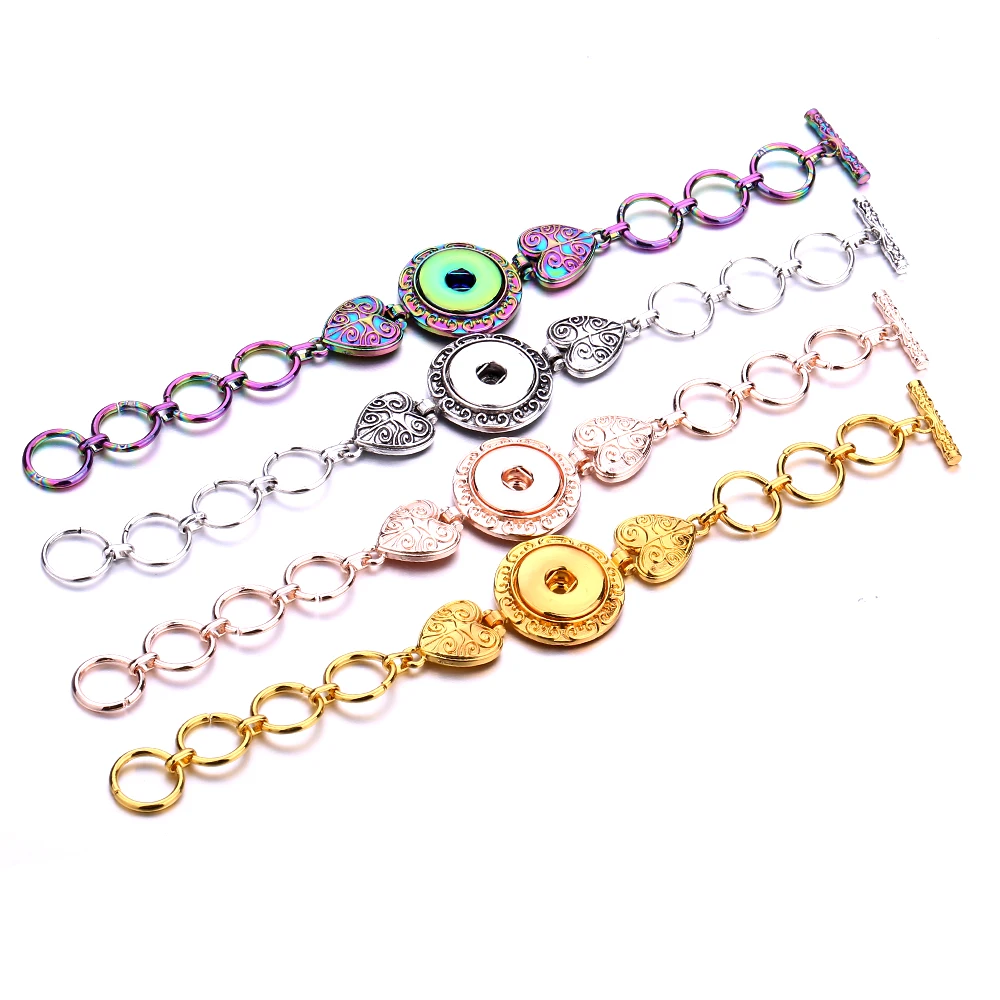 10pcs/lot Wholesale Metal 18mm Snap Button Bracelet Bangles Silver Gold Color Snap Bracelet Fit 20mm 18MM Snap Buttons Jewelry