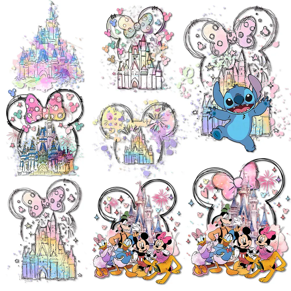 

Watercolor Mickey Mouse Ear Iron on Transfers Heat Press DTF Prints for Clothes Stickers on Tshirts