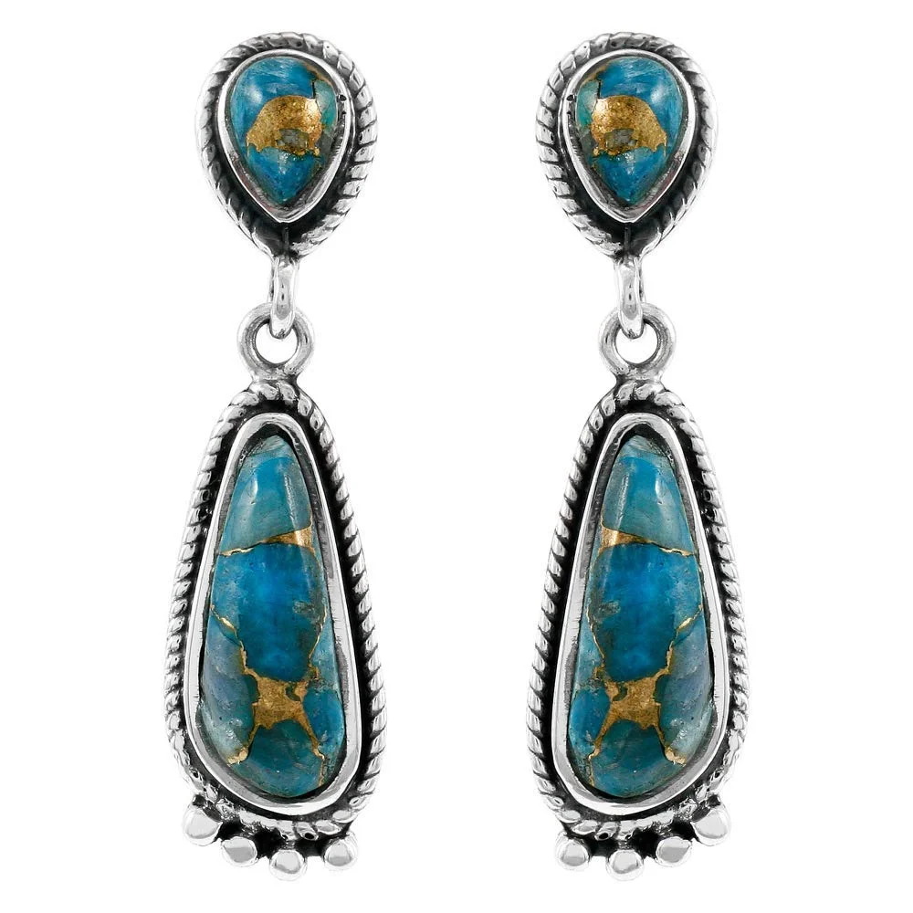 Vintage Silver Filled Turquoise Ear Stud Hoop Dangle Earrings Engagement Jewelry