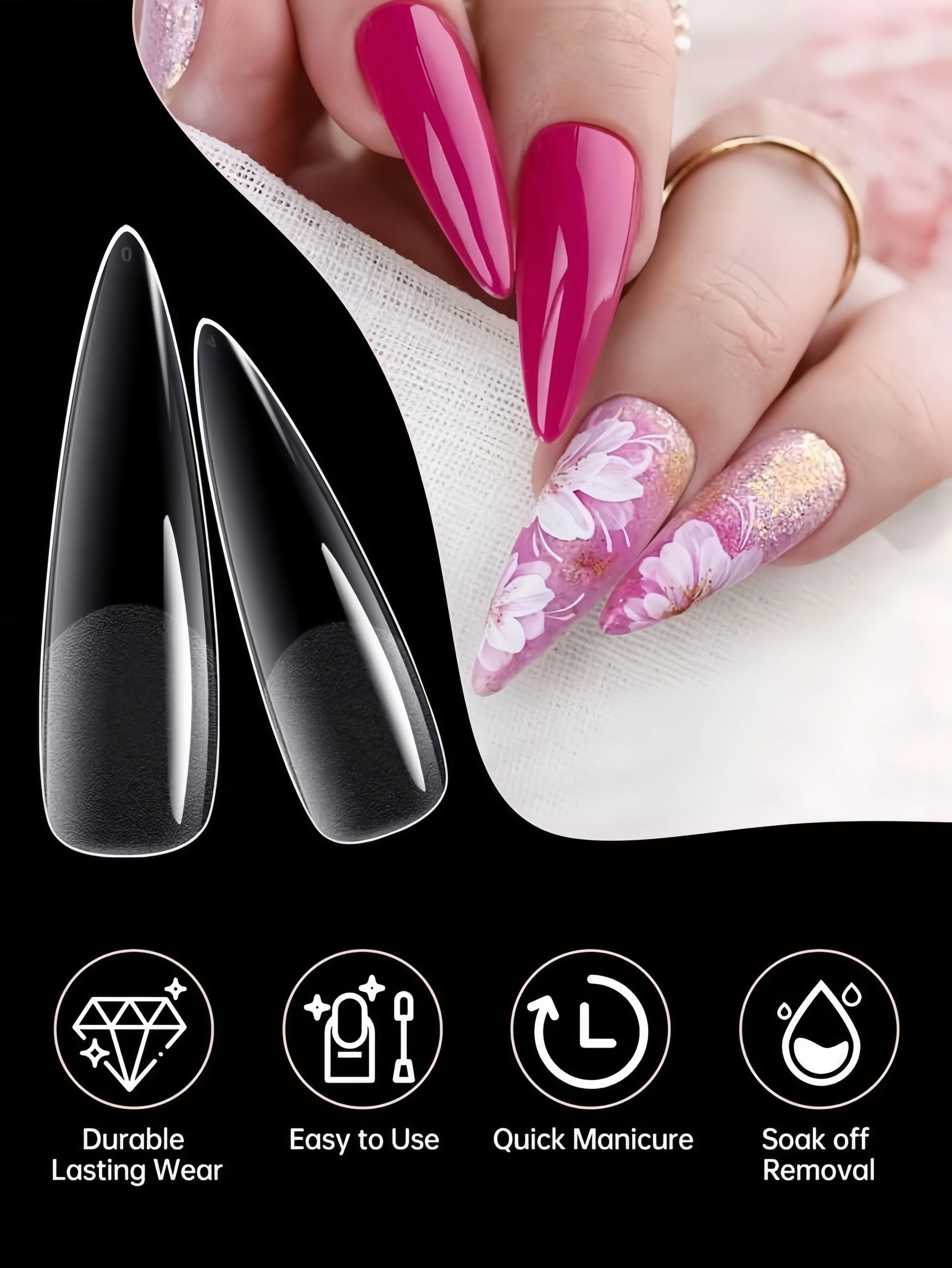 مجموعة أطراف أظافر ستيليتو مكونة من 240 قطعة، غطاء كامل للأظافر المزيفة، أظافر صناعية من الأكريليك، وصلة متينة للمانيكير، #5