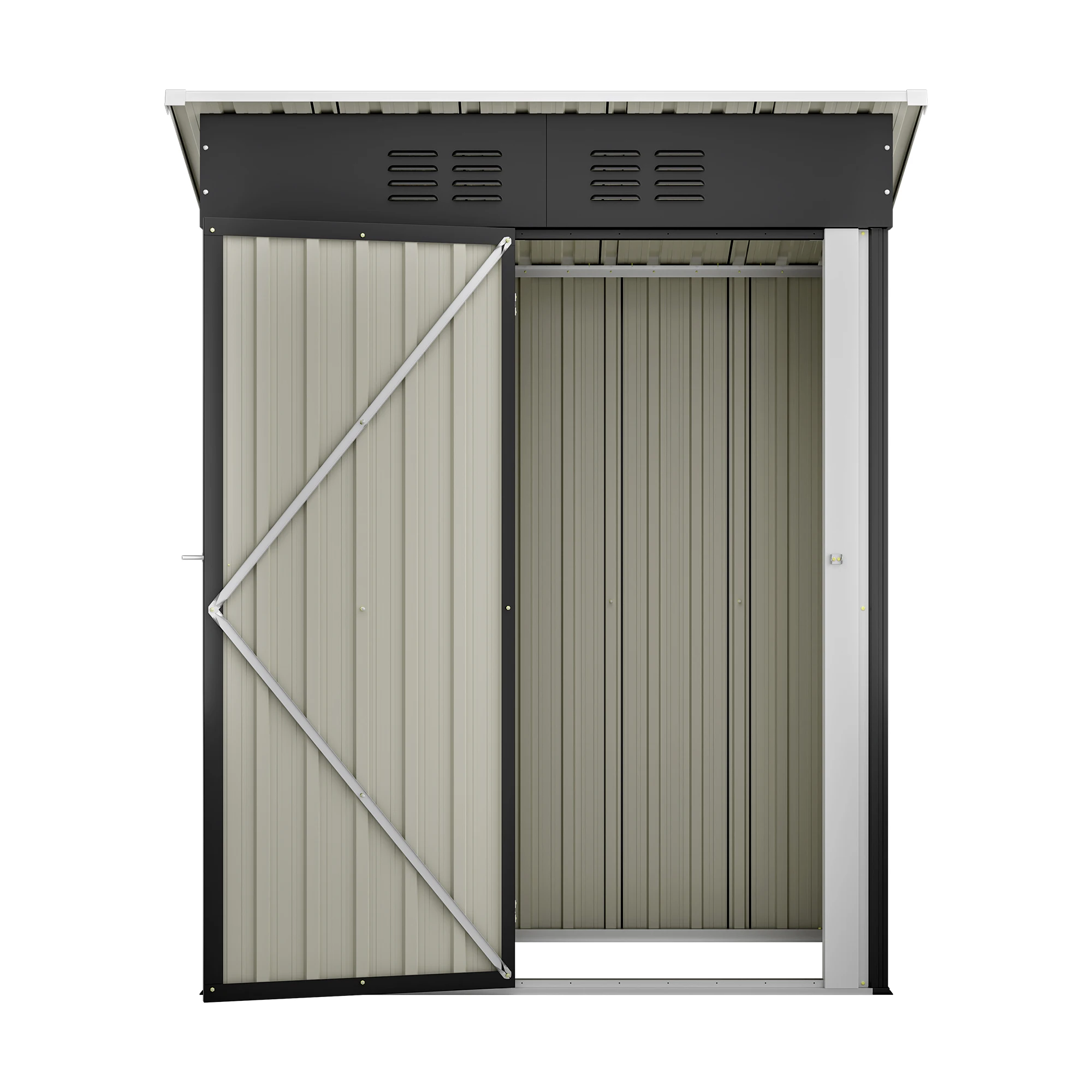 Outdoor-Metall-Gartenschuppen 152×73×182cm mit abschließbarer Tür, mit verstärktem Metallbodengestell, verstärktem Metallrahmen, wasserdichter und rostfreier verzinkter Stahlkonstruktion