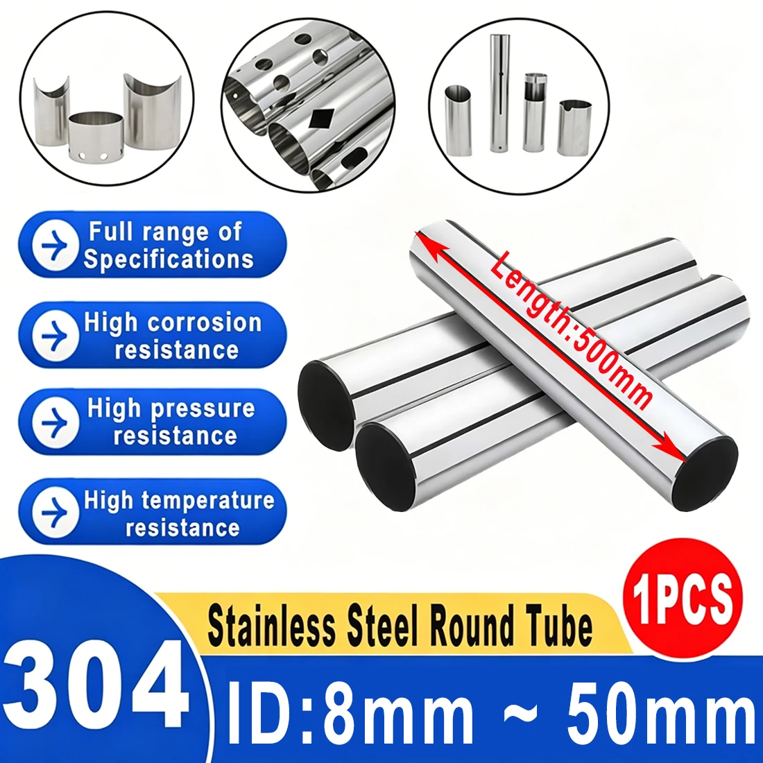 

1PCS 304 Stainless Steel Round Capillary 500mm Long Seamless Straight Wall Thickness 1/1.5/2/3mm ID：8mm 9mm 10mm12mm 15mm ~ 50mm