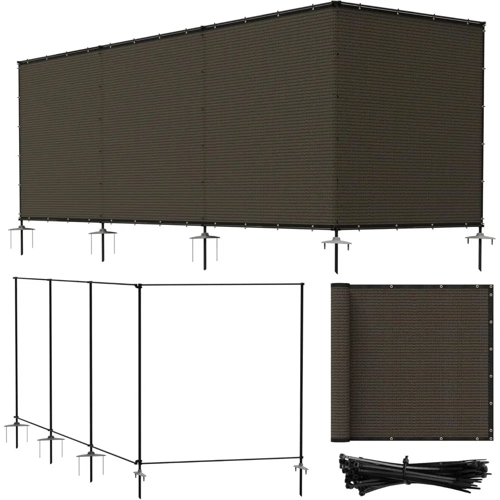 

Brown 6x14 ft. Outdoor Privacy Screen with Iron Poles, Temporary Dog Fence, Backyard Divider, Metal Garden Fence, Pool Patio Bar