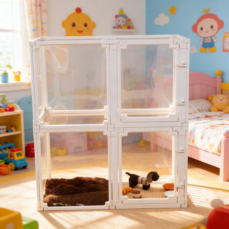 Transparent Dog Cage Fence Pet Indoor Kennel Medium and Small Dog Fence Heightened 80cm Dog House Large Space Pet Products