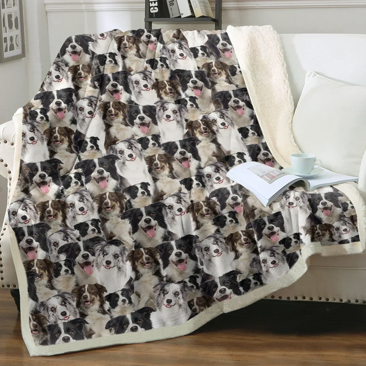 Border Collie Dogs Throw Blanket Printed Plush Blanket Super Soft Sherpa Blanket for Sofa Bed 75x100cm 130x150cm 150x200cm