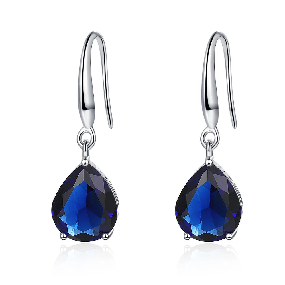 12ct Huge Pear Created Blue Sapphire 925 Sterling Silver Dangle Earrings for Women Brincos de Prata